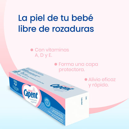 Capent - Pomada Rozaduras Bebé 25% Óxido de Zinc, Alivia y Previene, 150 g | Vitaminas A, D y E, Capa Protectora Rápido Alivio, Hipoalergénica, Dermatológicamente Probada, Tapa Flip Top Práctica