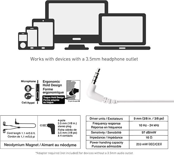 Panasonic ErgoFit - Auriculares con Cable con micrófono, 3.5 mm Jack con micrófono y Driver de Llamadas, Auriculares ergonómicos de Ajuste Personalizado (S/M/L), para teléfonos y portátiles