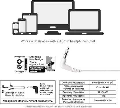 Panasonic ErgoFit - Auriculares con Cable con micrófono, 3.5 mm Jack con micrófono y Driver de Llamadas, Auriculares ergonómicos de Ajuste Personalizado (S/M/L), para teléfonos y portátiles