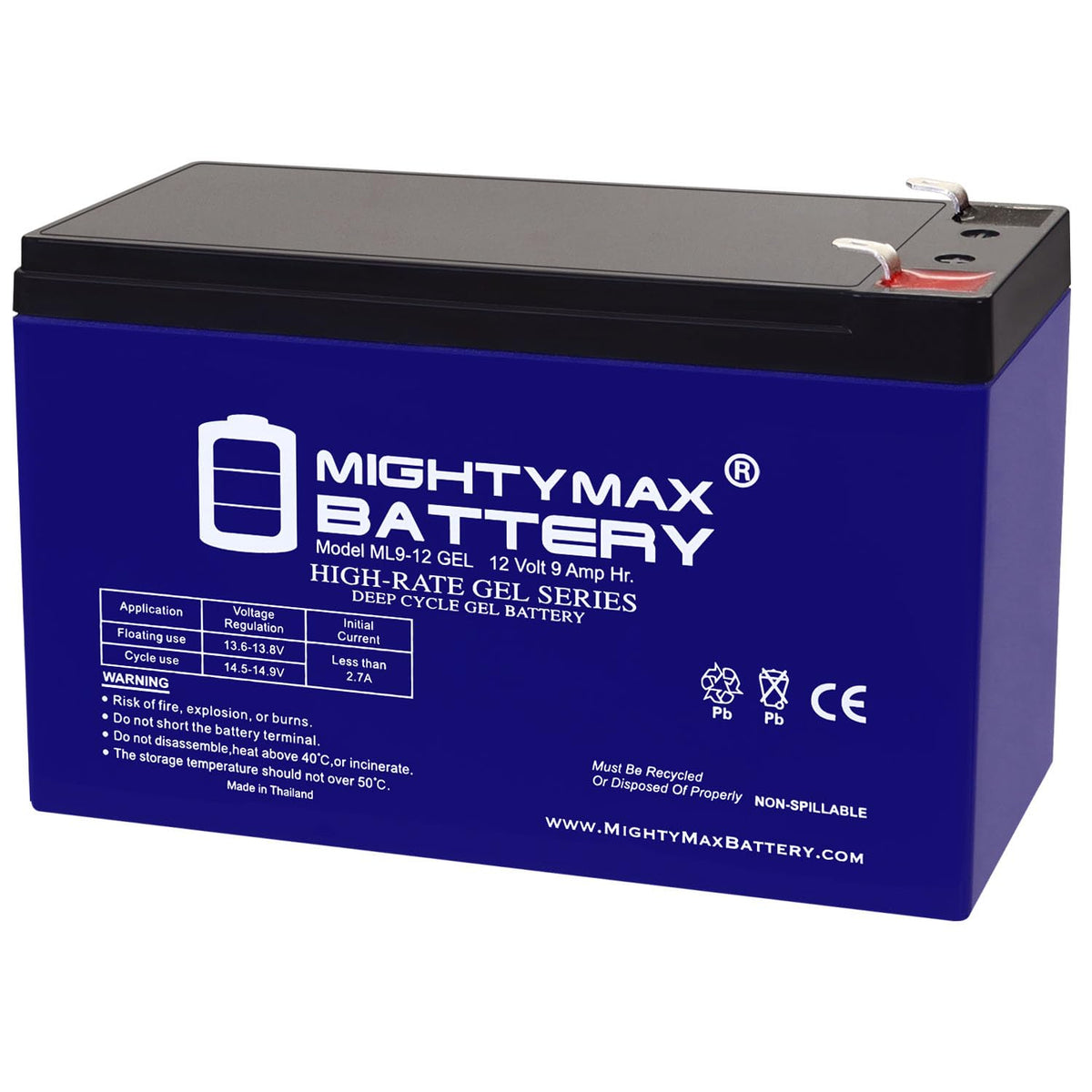 Mighty MAX Battery ML9-12GEL - 12 voltios 9 AH, Tipo Gel, Terminal F2, batería Recargable SLA AGM