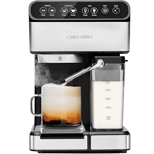 Chefman - Máquina de café espresso , Prepare espresso, capuchinos, lattes y más con calidad de una cafetería, depósito de agua de 1,8 litros, acero inoxidable