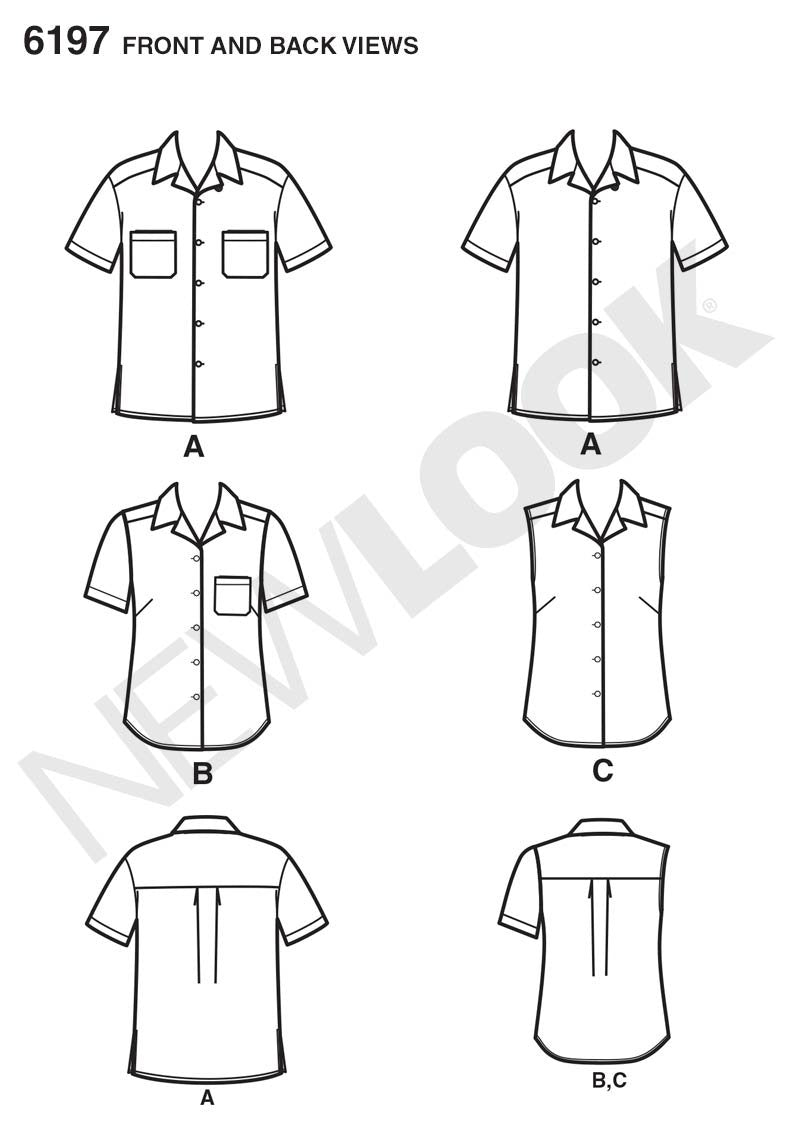 Simplicity U06197A - Kit de Patrones de Costura para Camisa con Botones para Mujer y Hombre, código 6197, Tallas XS-XL