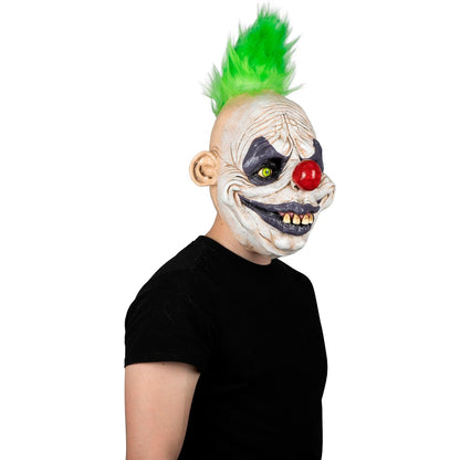 Ghoulish Productions Máscara Clown Zippy de Látex – Payaso de Terror con Cabello Verde y Nariz Roja – Diseño Realista con Detalles Pintados a Mano – Ideal para Halloween, Disfraces y Coleccionistas
