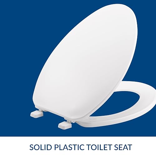 Bemis Economy - Asiento de inodoro de plástico, alargado, blanco, 170 000 | Resiste el desgaste y las manchas, fácil de limpiar, bisagras Top-Tite para una fácil instalación, 170