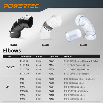POWERTEC 70183 - Codo de 45 grados de plástico ABS en ángulo recto (negro)