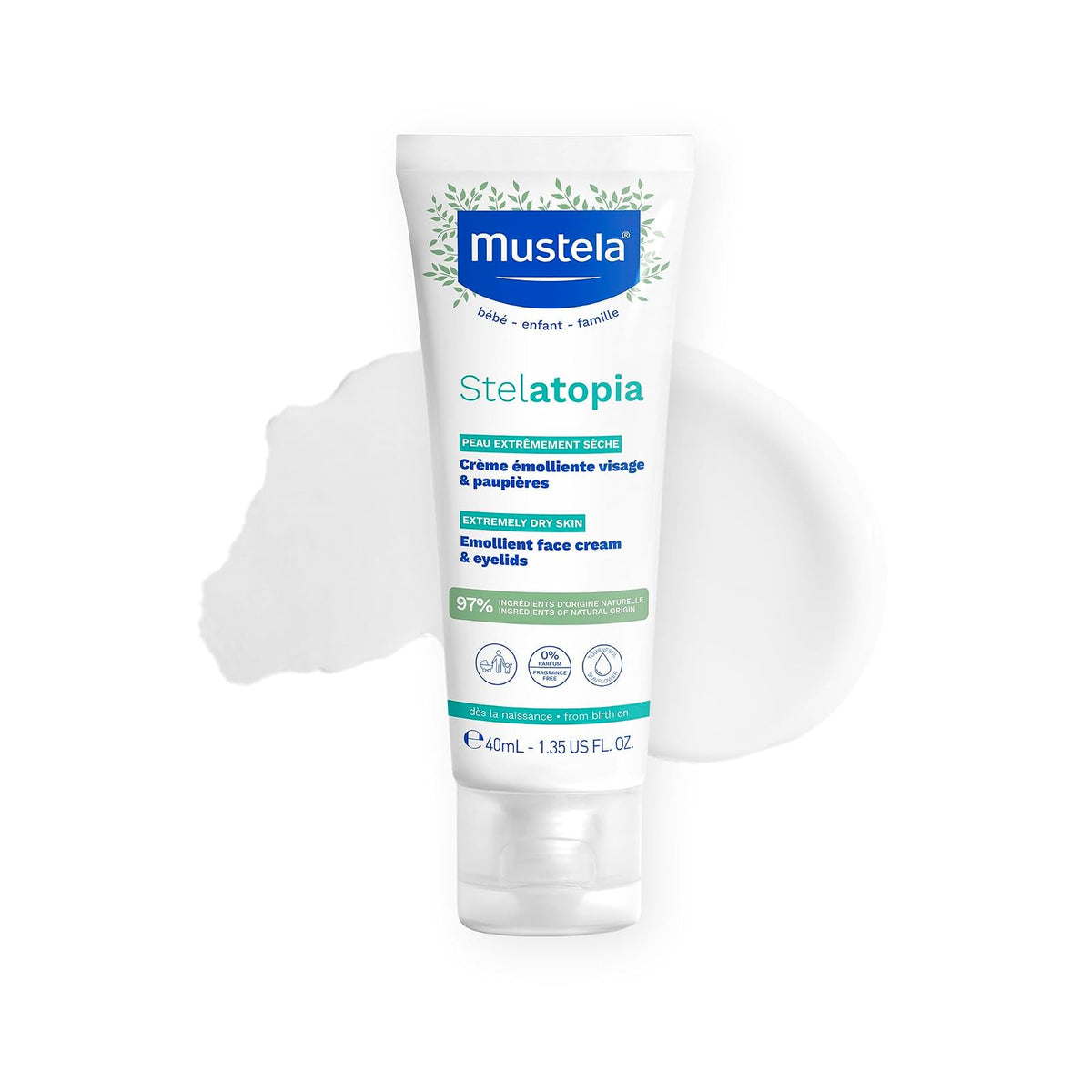 Mustela Stelatopia Emollient Face Cream, for Eczema-Prone Baby Skin, Fragrance-Free, with Natural Avocado Perseose and Ceramides, 1.35 Ounce