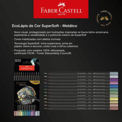 Lápices de colores Faber-Castell Supersoft colores metálicos Caja con 12 colores