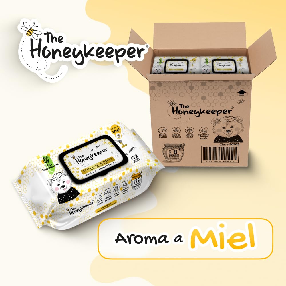 The Honeykeeper, Toallitas Húmedas para Bebé, Tela Biodegradable Aroma a Miel, Caja con 576 Toallitas (8 paquetes de 72 toallitas c/u)
