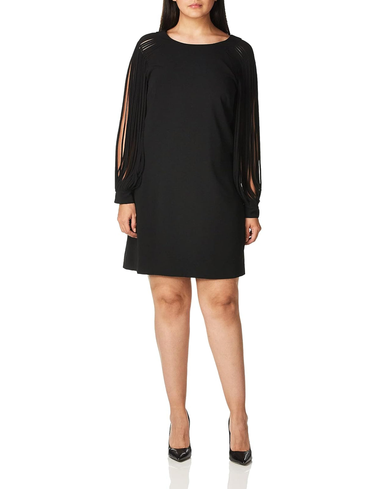 HALSTON Multi Strip Long Sleeve Mini Dress Vestido de Coctel Mujer