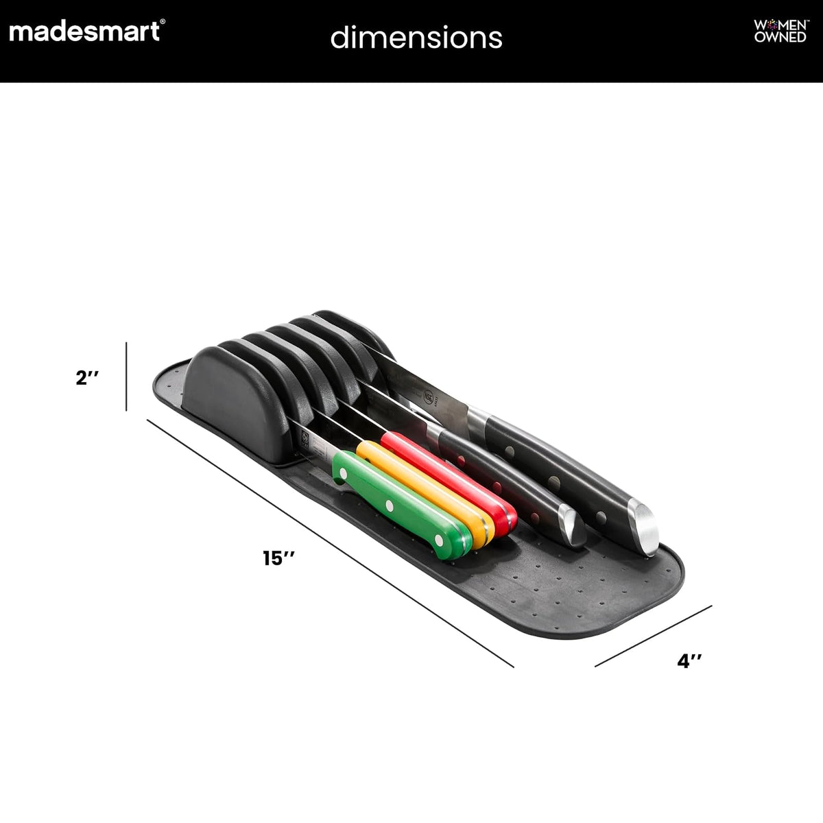 Madesmart Classic - Tapete de almacenamiento para cuchillos pequeños de 5 ranuras para cajones, bloque de cuchillos de cocina de agarre suave, color carbono