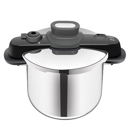 T-fal Olla de presión compact Easy de acero inoxidable con capacidad de 8 litros,con cinco sistemas de seguridad para cocinar tranquilamente, es compacta, segura y de máxima resistencia, P3534447