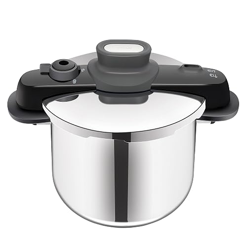 T-fal Olla de presión compact Easy de acero inoxidable con capacidad de 8 litros,con cinco sistemas de seguridad para cocinar tranquilamente, es compacta, segura y de máxima resistencia, P3534447