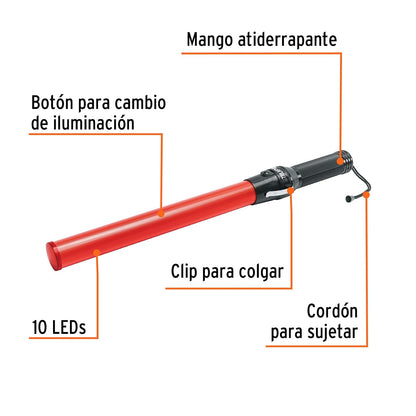 Truper BADE-52, Bastón luminoso de 53 cm con luz LED y clip para cinturón