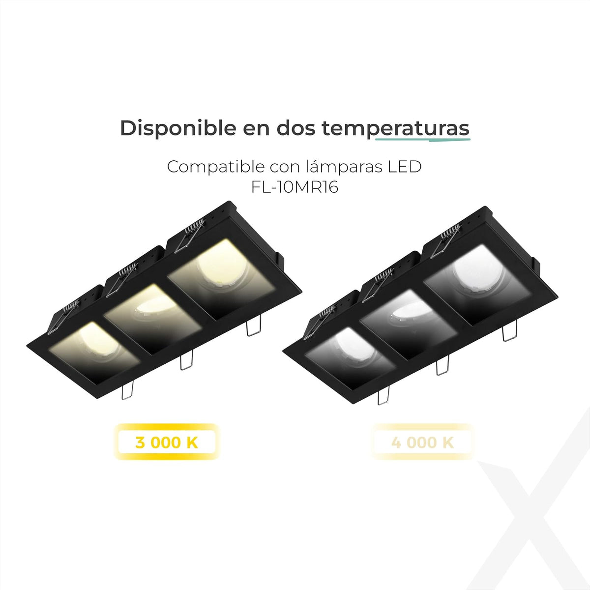ILLUX Lámpara Downlight Triple MR16 3000K 13.5W Negro TH-4232.NNKT30