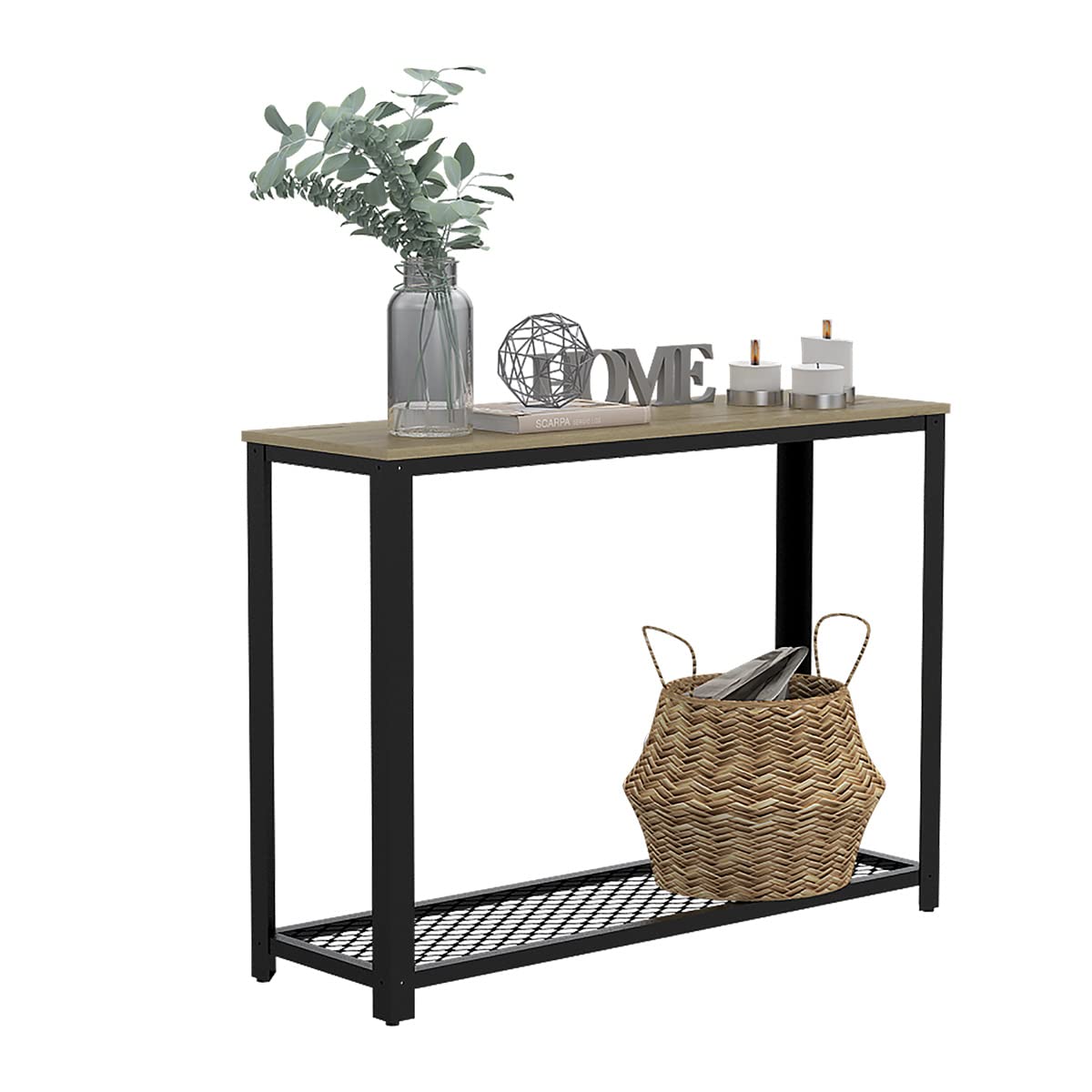 Deco Home KLIK Mesa Auxiliar ferrato armable, Color Duna, Dimensiones 36.5 Largo X 12.4 Ancho X 112 Alto cm, Estilo contemporáneo, con Rejilla Inferior y Estructura metálica