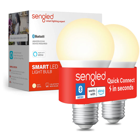 Sengled Bombilla LED inteligente, funciona con Alexa, 800 lm, blanco suave 2700 K, 8.7 W (equivalente a 60 W), 2 unidades, B11-N11 — Un dispositivo certificado para los seres humanos