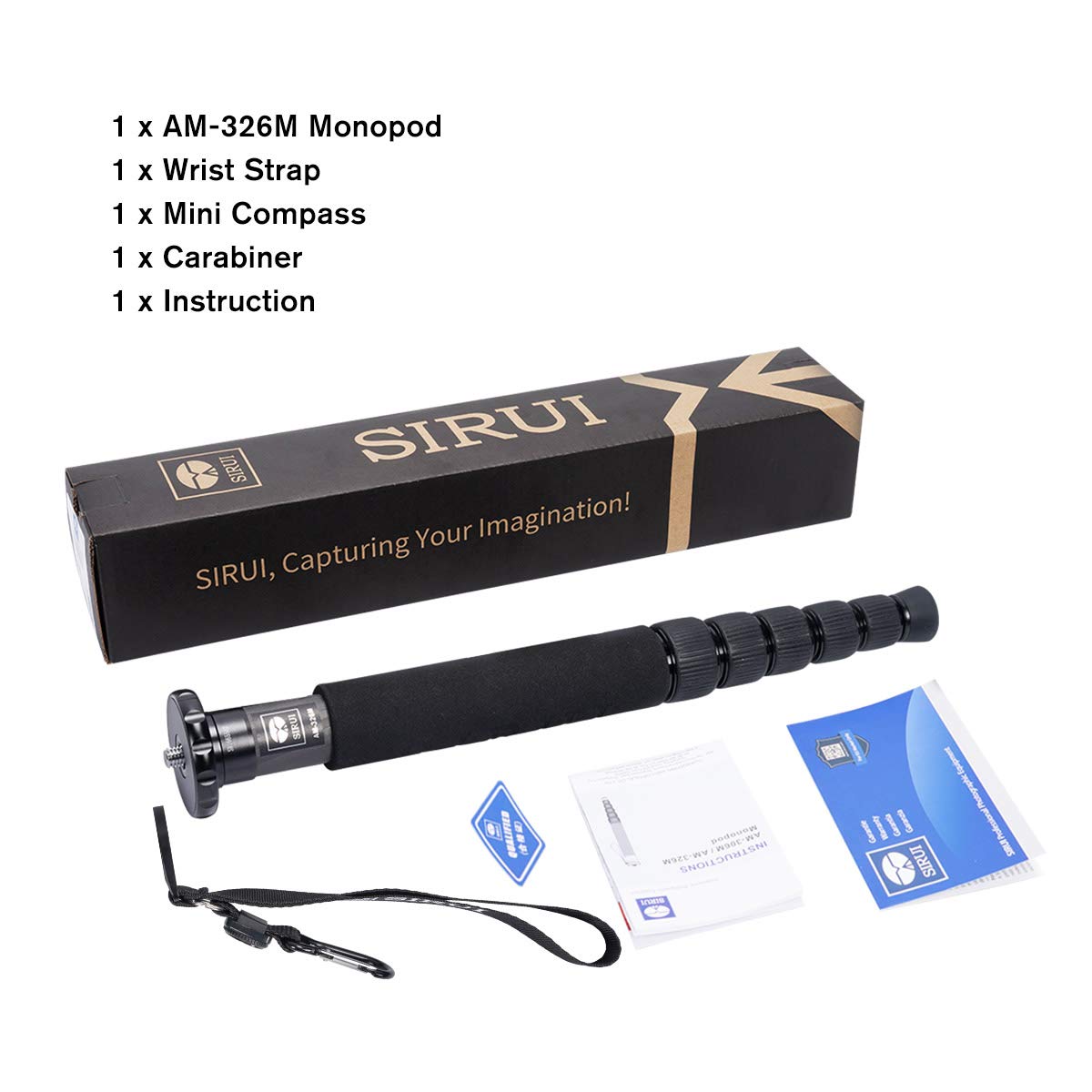 Sirui 61.4" Monopié Fotográfico de Cámara, Monopié de Video de Fibra de Carbono, Carga Máxima de 10kg para Cámaras, DSLR, Videocámara - AM-326M