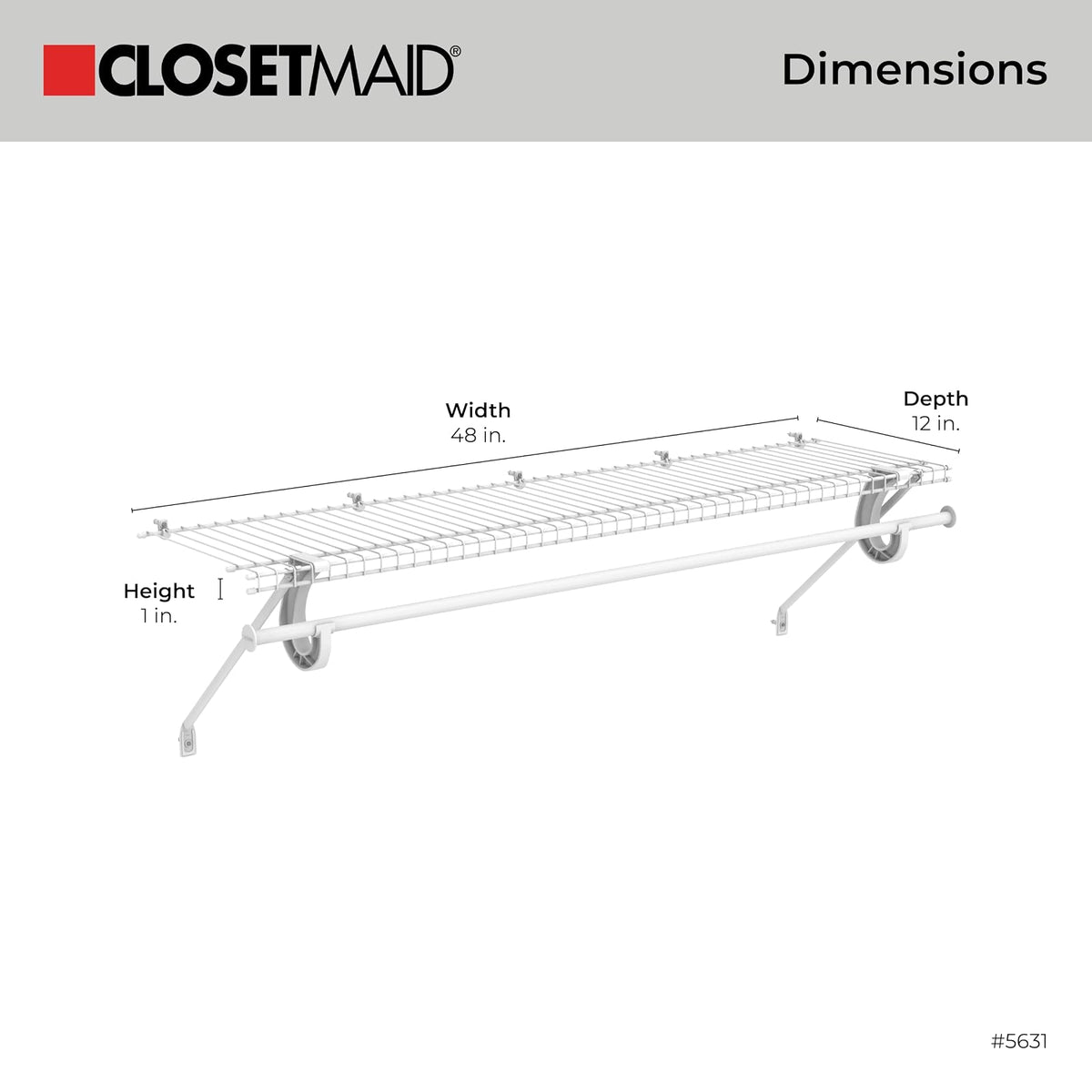 ClosetMaid 5631 SuperSlide Kit para estantería con Barra de Armario, 4 Pieds x 30,48 cm