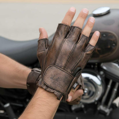 Milwaukee Leather Guantes de Piel para Motocicleta MG7561, Acolchados, sin Dedos, Marrón, Talla L
