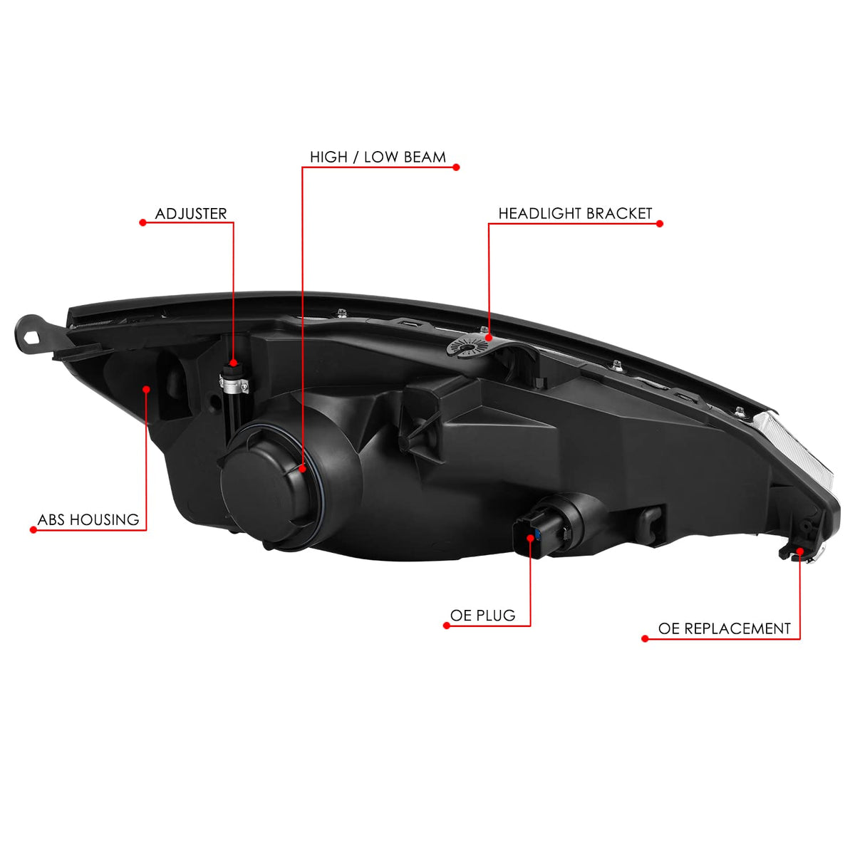 DNA MOTORING OEM-HL-0167-L Faro Delantero Izquierdo para Ford Focus 2000-2002, Carcasa Cromada Lente Transparente
