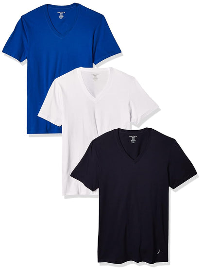 Nautica Playera de algodón con Cuello en V - Multipack Camiseta para Hombre - chamarra de marinero - cobalto - blanco - 3 unidades - G