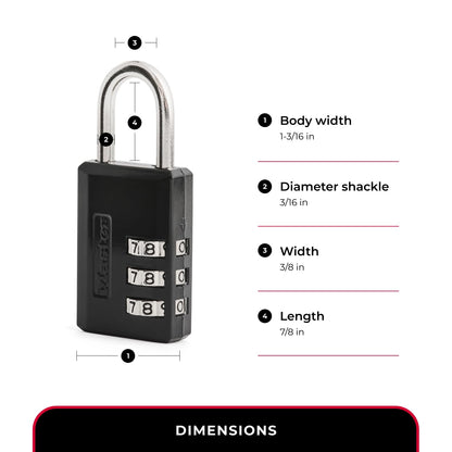 Master Lock Candado de Combinación Negro, Cerradura de Casillero de Gimnasio Interior con Código Personalizable de 3 Dígitos para Equipaje, Mochilas, Gabinetes, Paquete de 2, 647EC2