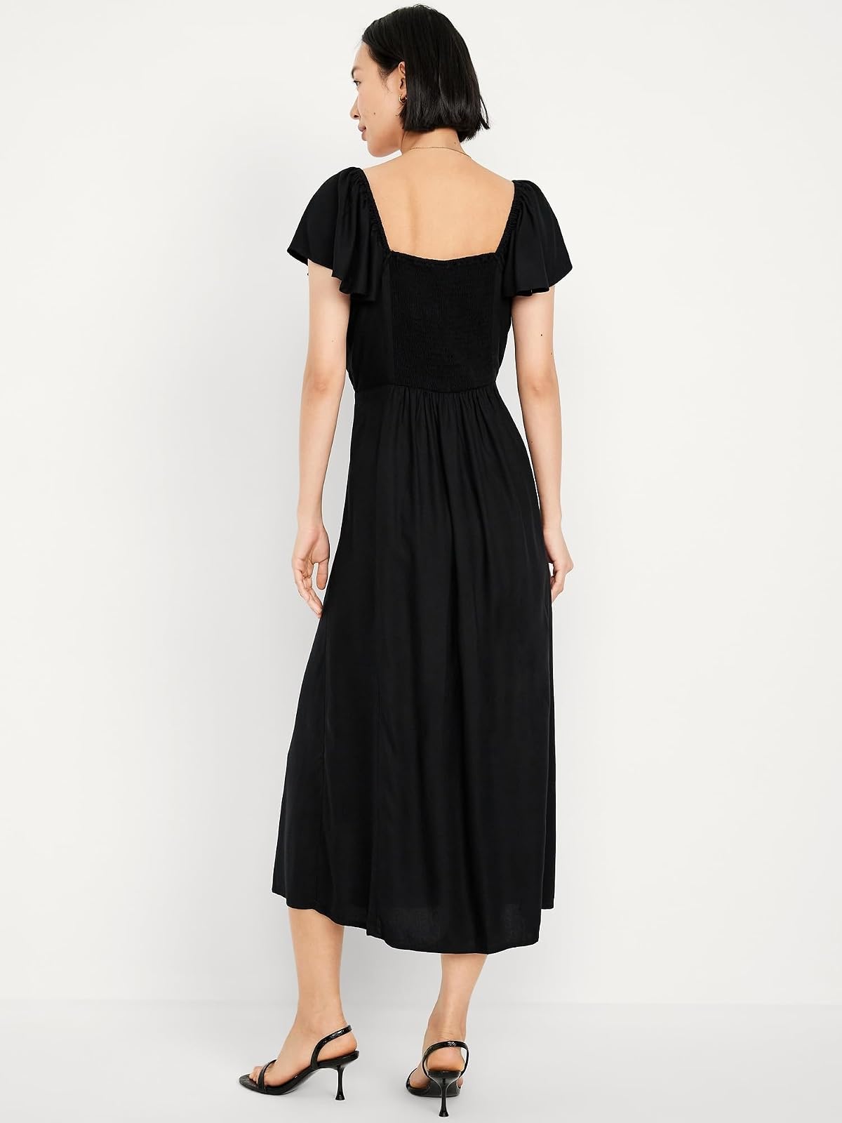 Old Navy SS Flutter SLV Synthetic Midi- Solid Vestido Mujer