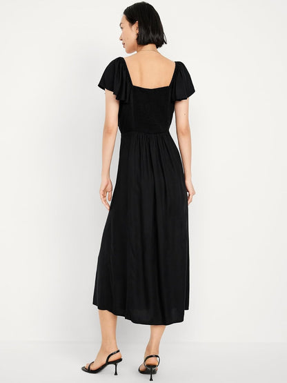 Old Navy SS Flutter SLV Synthetic Midi- Solid Vestido Mujer