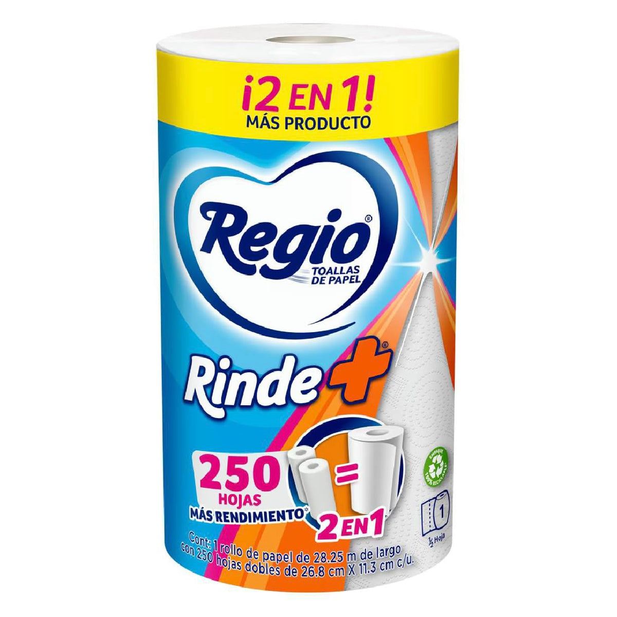 Regio Rinde+ Toallas de papel, 250 hojas dobles, 1 rollo + Papel Higiénico Luxury Almond Touch; Ligero Aroma A Almendras Y Hojas Dobles; Marca 32 Rollos, color, 32 count, pack of/paquete de