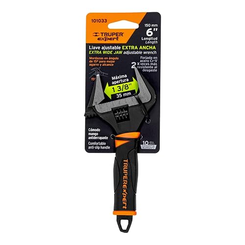 Truper Expert PET-6XA Llave ajustable (perico) 6" boca ancha Comfort Grip