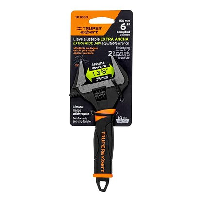 Truper Expert PET-6XA Llave ajustable (perico) 6" boca ancha Comfort Grip