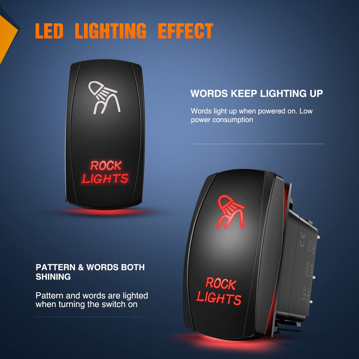 Nilight Interruptor LED 5 Pines SPST 20A/12V 10A/24V Rojo con Cables de Puente