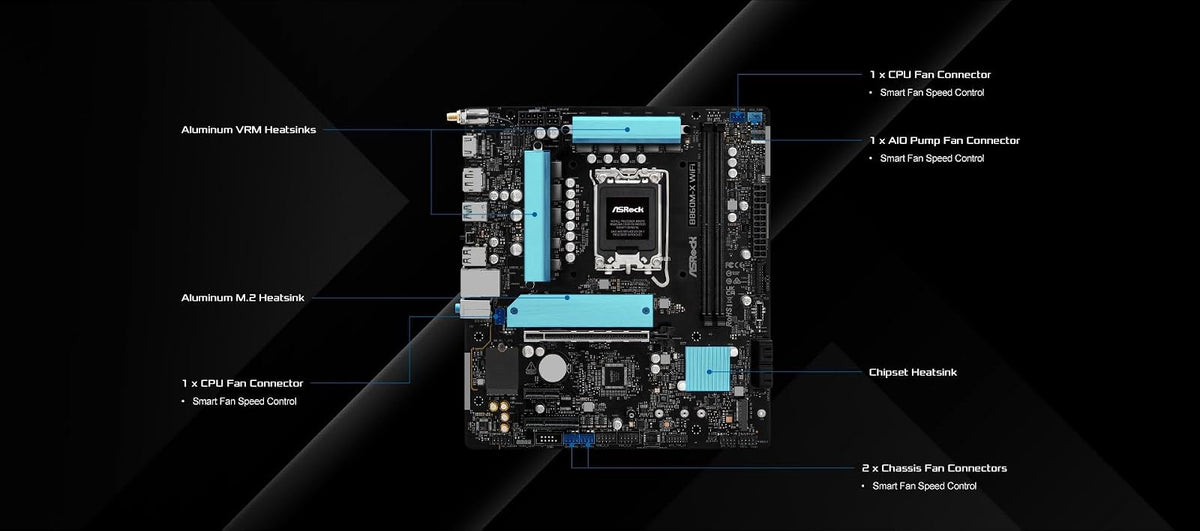 ASRock B860M X WiFi 6E DDR5 hasta 9066+ (OC) MHz 128GB M.2 B860 LGA1851 Micro ATX Placa Base Intel Core Ultra (Serie 2) BIOS Flashback SATA3 6.0 GB/s PCIe 4.0 x16 Realtek 2.5G LAN 7 x USB 3.2