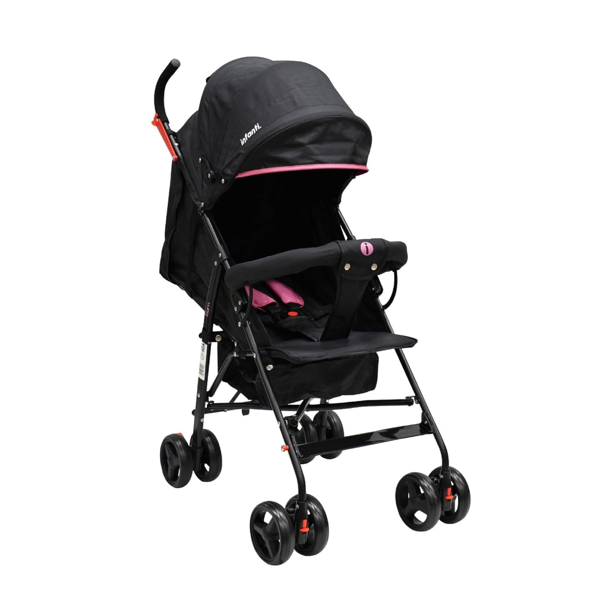 Infanti - Carriola para bebe KIAM - Carreola Ligera para Viajes De 6 Meses hasta 15 kg - Compacta y Con Barra de Seguridad - Color Negro con Rosa