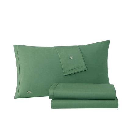 Lacoste - Juego de sábanas de percal 100% algodón, 4 Piezas, Fresco, nítido, Mate y Duradero, Certificado Oeko-Tex, sólido, Verde, Completo