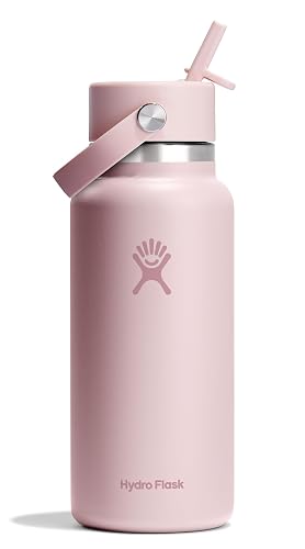 Hydro Flask - Botella de agua de acero inoxidable aislada, tapa ancha con popote, no derrama, a prueba de fugas en trillium rosa de 32 onzas