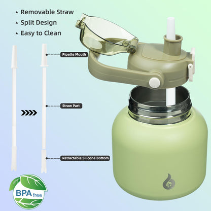 BJPKPK - Botellas de agua aisladas con popote, 27 onzas lindas botellas de agua con asa, termo de metal de acero inoxidable sin BPA, termo de fácil transporte para hombres y mujeres, verde claro