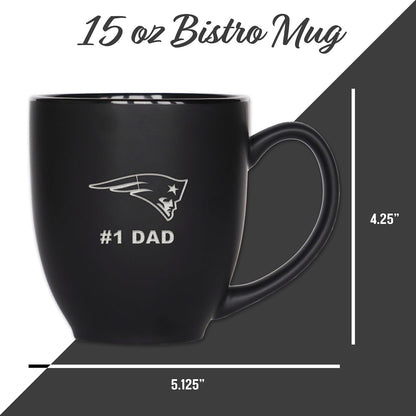 Rico Industries NFL Football New England Patriots #1 Dad - Taza de cerámica negra mate grabada con láser, para bebidas calientes o frías