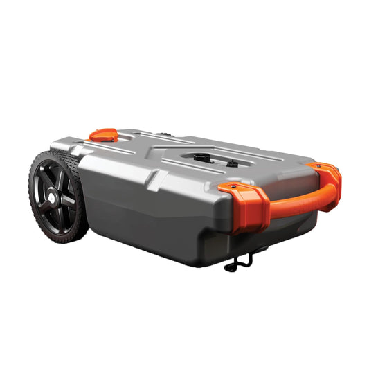 Camco Rhino - Tanque portátil de 15 galones para caravanas – Cuenta con Ruedas Grandes y Resistentes sin Planas y Orificio de Drenaje bajo, Incluye Adaptador de Remolque de Acero extraíble, Manguera