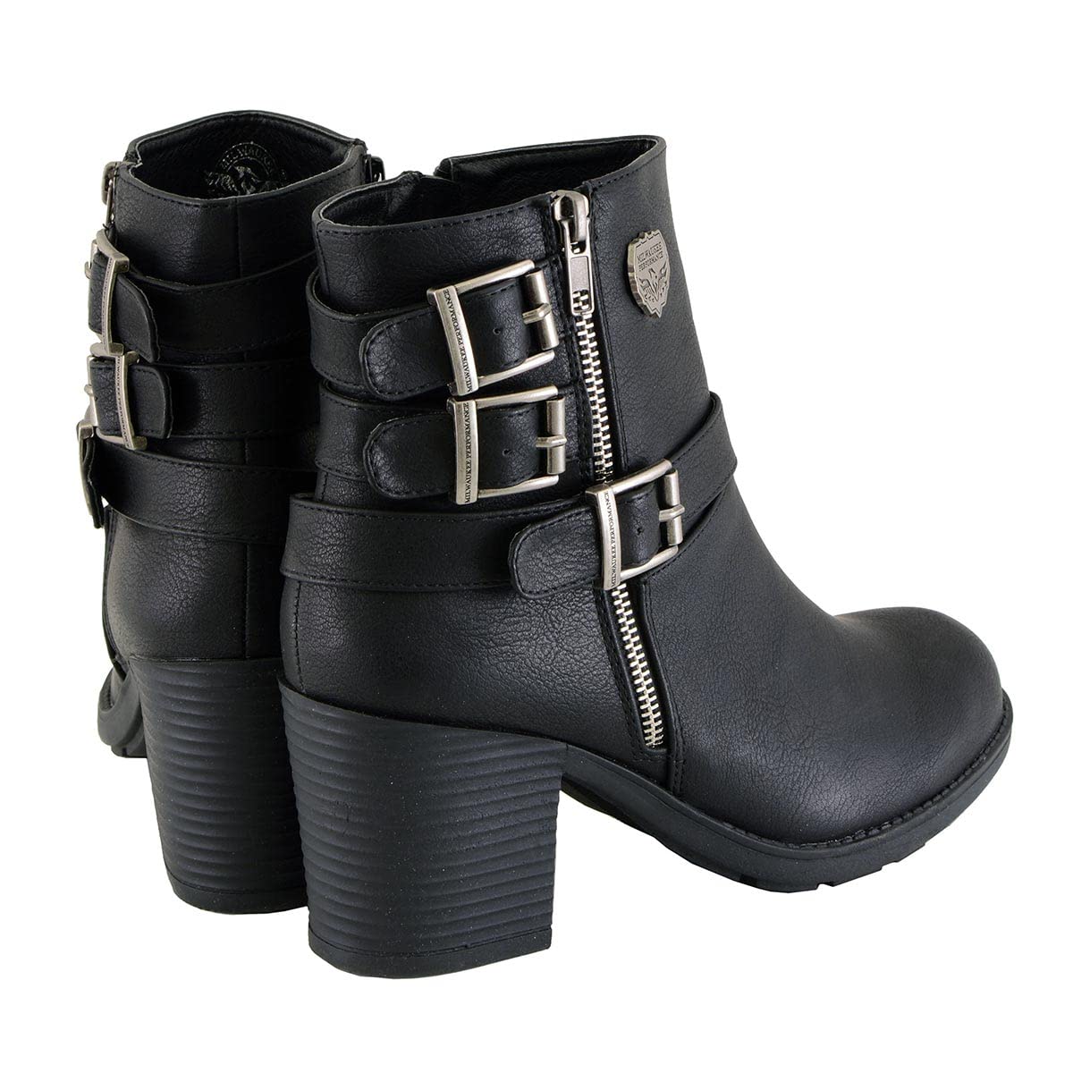 Milwaukee Performance - Motocicleta MBL9405 BLK para mujer, triple hebilla lateral con tacón de plataforma, negro, 8 de EE. UU