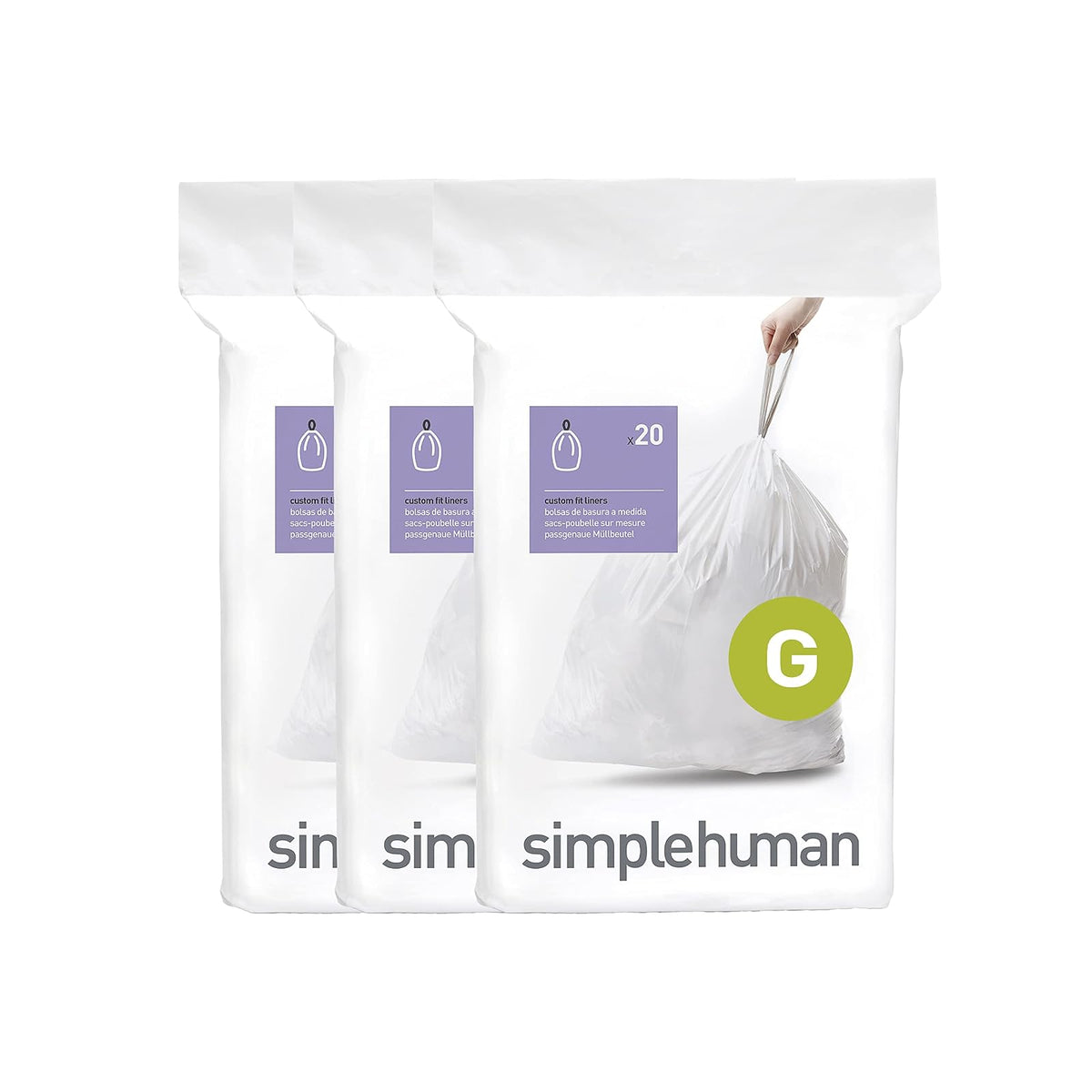 simplehuman Bolsas de Basura a la Medida Paquete de 60 - 60 bolsas - código G