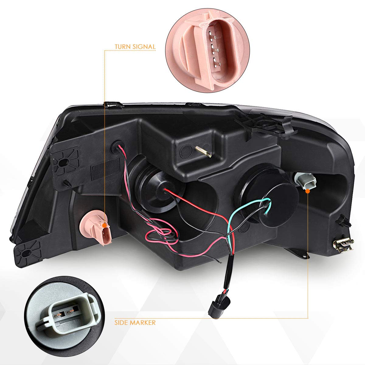 PM PERFORMOTOR PMHL-F150-0408-LB-P-BA Faros Delanteros LED DRL Negro Ámbar 3D con Luz de Circulación Diurna para Ford F-150 2004-2008 Mark LT 2006-2008