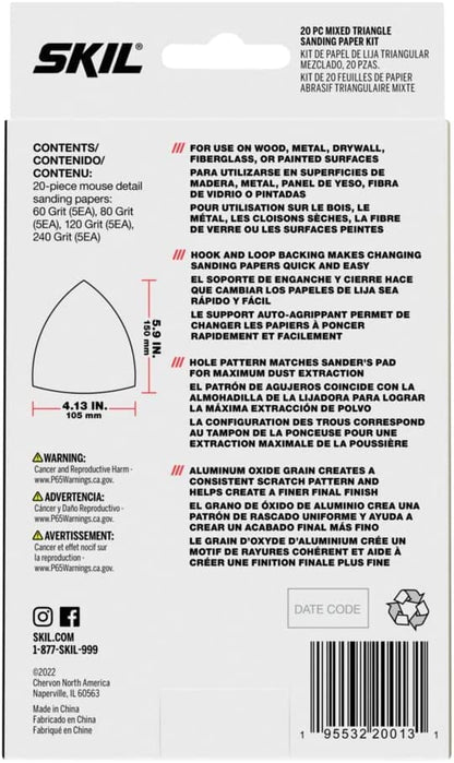 Skil - Kit De Papel De Lija Mixto Con Detalles De Ratón De Granos 60/80/120/240 Para Lijadoras Sr232301/Sr250801/Sr6607B-10 - Cda9004