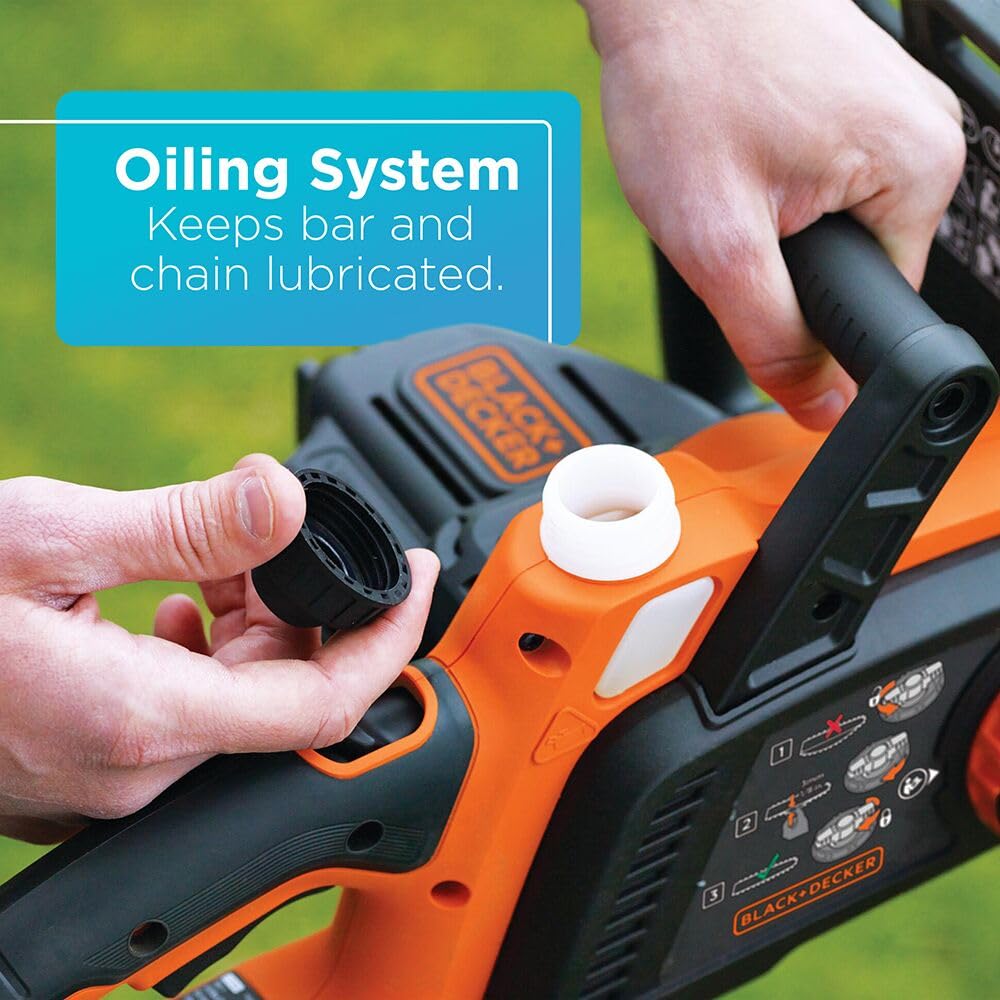 BLACK+DECKER - Motosierra eléctrica de 20 V MAX, motosierra inalámbrica de 10 pulgadas con batería y cargador incluidos, engrasador automático, sierras de cadena de baja potencia (LCS1020)