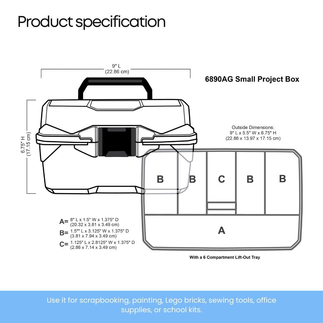 ArtBin 6890AG Caja pequeña para proyectos, organizador portátil de arte y manualidades con bandeja elevable, [1] caja de almacenamiento de plástico, transparente