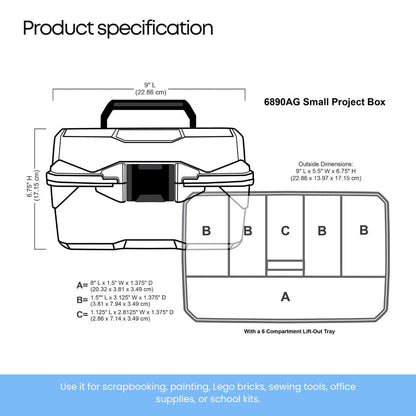 ArtBin 6890AG Caja pequeña para proyectos, organizador portátil de arte y manualidades con bandeja elevable, [1] caja de almacenamiento de plástico, transparente