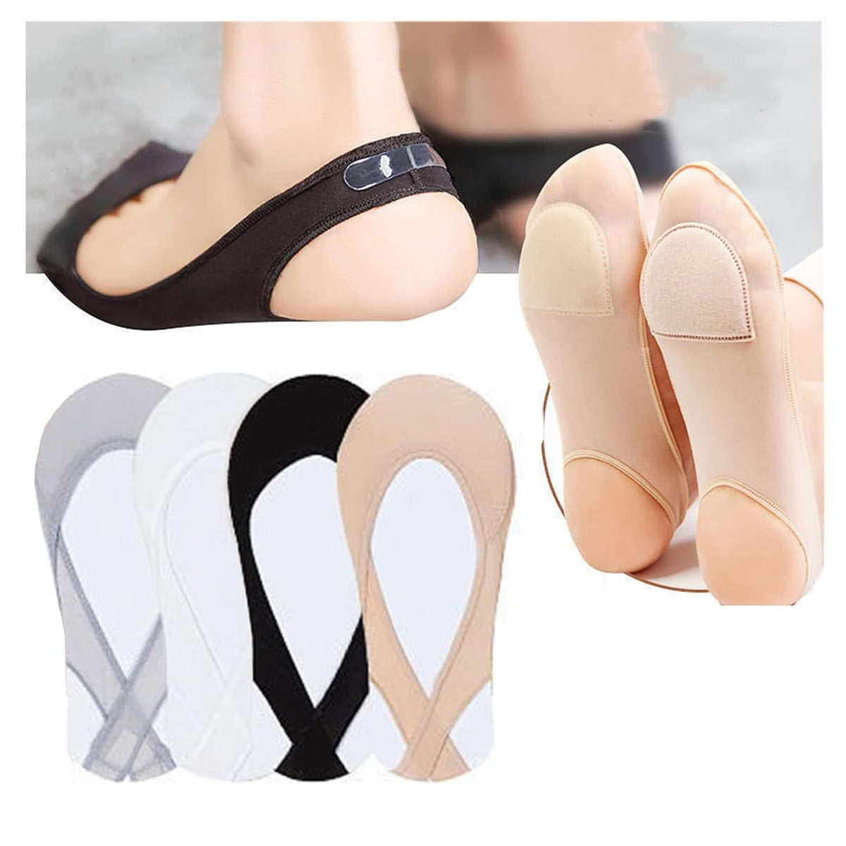 4 Pairs Sock-Style Ball Of Foot Cushions for Women, Metatarsal Pads for Relieving Foot Fatigue Shoe Pads Socks