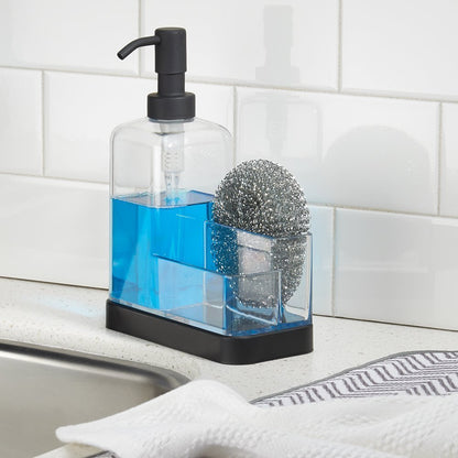 InterDesign Forma Soap and Sponge Caddy, Matte Black/Clear