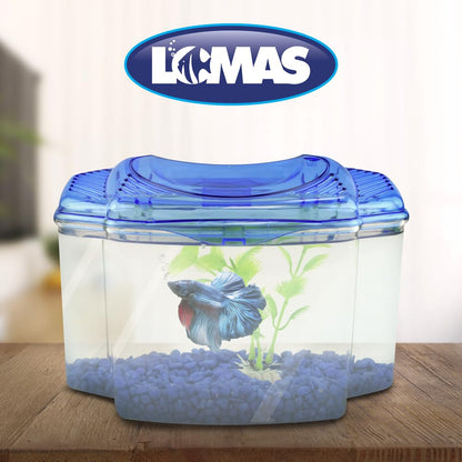 Lomas Kit Betera Azul 1.8 L para Peces, con Grava y Planta Decorativa