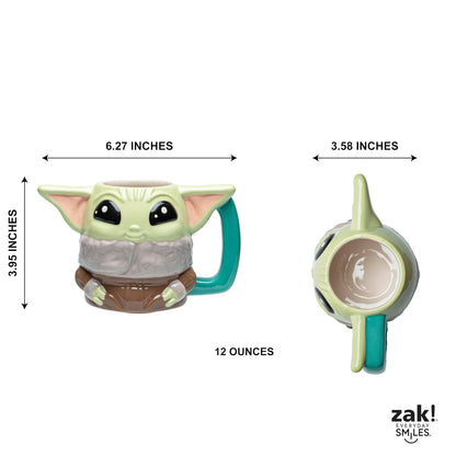 Zak Designs Star Wars The Mandalorian - Taza de café de cerámica esculpida para bebidas calientes, recuerdo coleccionable con carácter 3D único (12 onzas, Grogu)